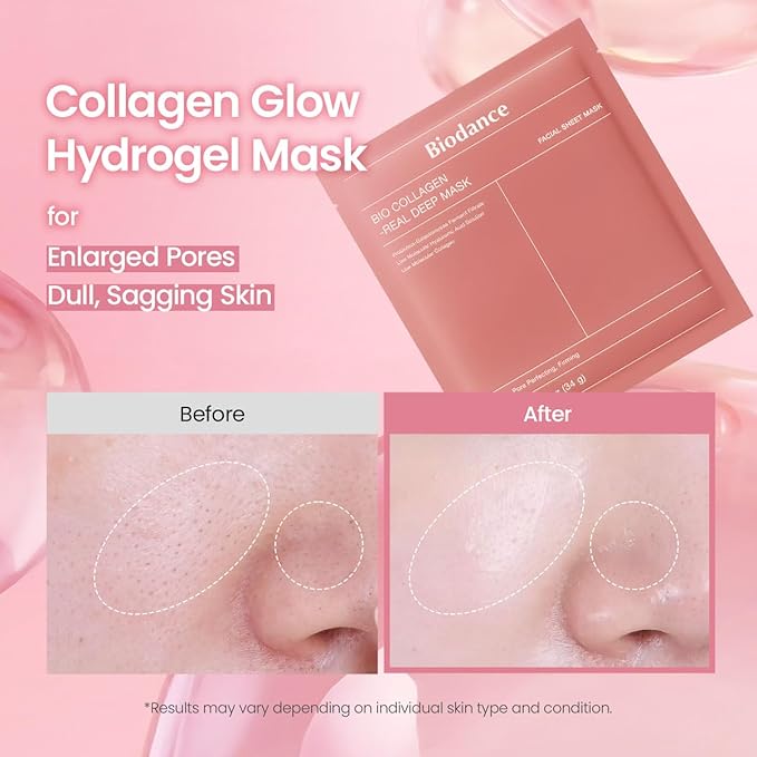 BIODANCE Bio-Collagen Real Deep Mask, Hydrating Overnight Hydrogel Mask, Pore Minimizing, Elasticity, Plumping Improvement, Korean Skin Care, Valentines Day Gifts for Her | 1.19oz(34g) x 4ea - Bloomnest