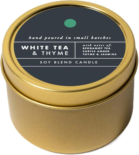 ScentAir Tin Candle - 3 oz. Soy Wax Blend Candle Hand Poured in Small Batches, Up to 20-Hour Burn Time, Made in The USA, White Tea and Thyme - Bloomnest