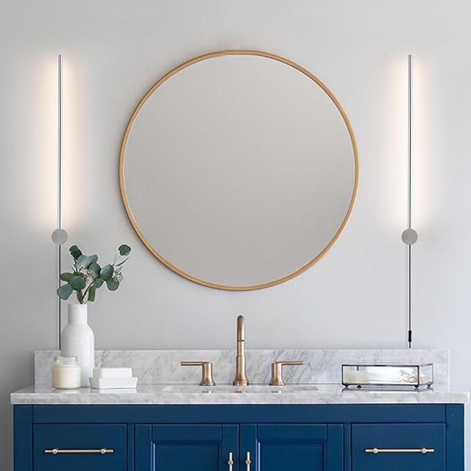 Modern LED Plug in Wall Sconces Set of Two,Chrome Dimmable 23.6" Wall Lighting,Bathroom Vanity Light Fixtures,Metal Wall Lamps with Memory Function for bathrooms,bedrooms,Living Rooms,Hallway - Bloomnest