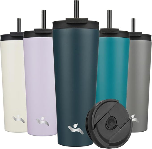 26 OZ Insulated Tumbler with Lid and 2 Straws Stainless Steel Water Bottle Vacuum Travel Mug Coffee Cup,Navy blue - Bloomnest