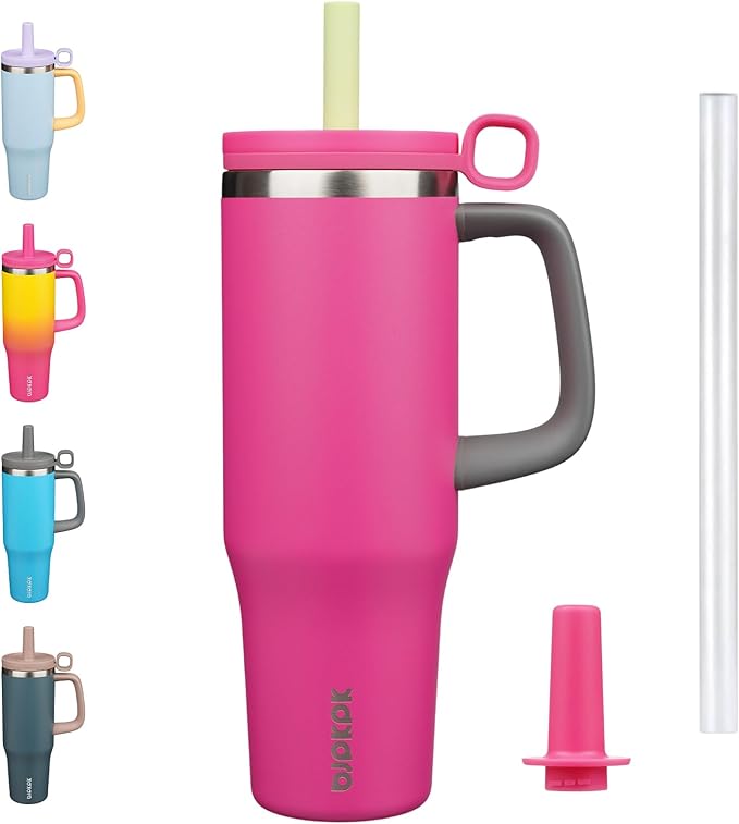 BJPKPK Insualted Tumblers with Handle and Straw 40oz Stianless Steel Travel Coffee Mug Thermal Cups with Lid,Barbie Pink - Bloomnest