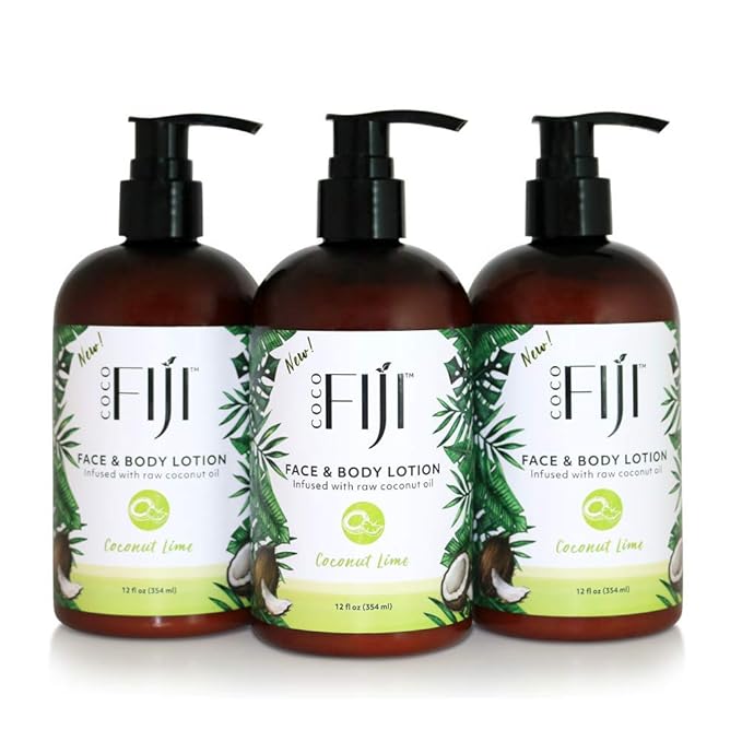 Coco Fiji Face & Body Lotion Infused With Coconut Oil | Lotion for Dry Skin | Moisturizer Face Cream & Massage Lotion for Women & Men |Coconut Lime 12 ozPack of 3 - Bloomnest