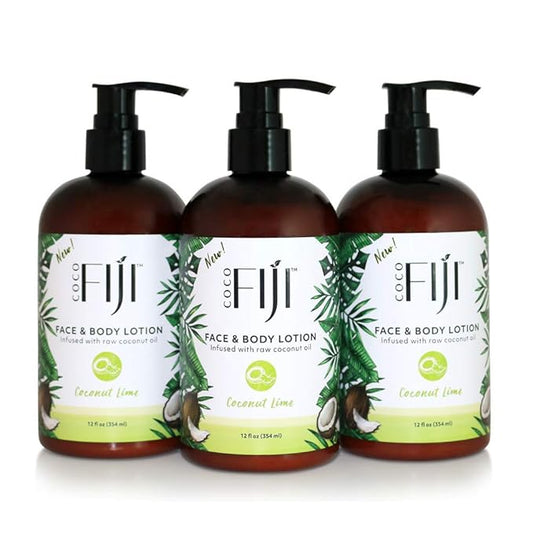 Coco Fiji Face & Body Lotion Infused With Coconut Oil | Lotion for Dry Skin | Moisturizer Face Cream & Massage Lotion for Women & Men |Coconut Lime 12 ozPack of 3 - Bloomnest