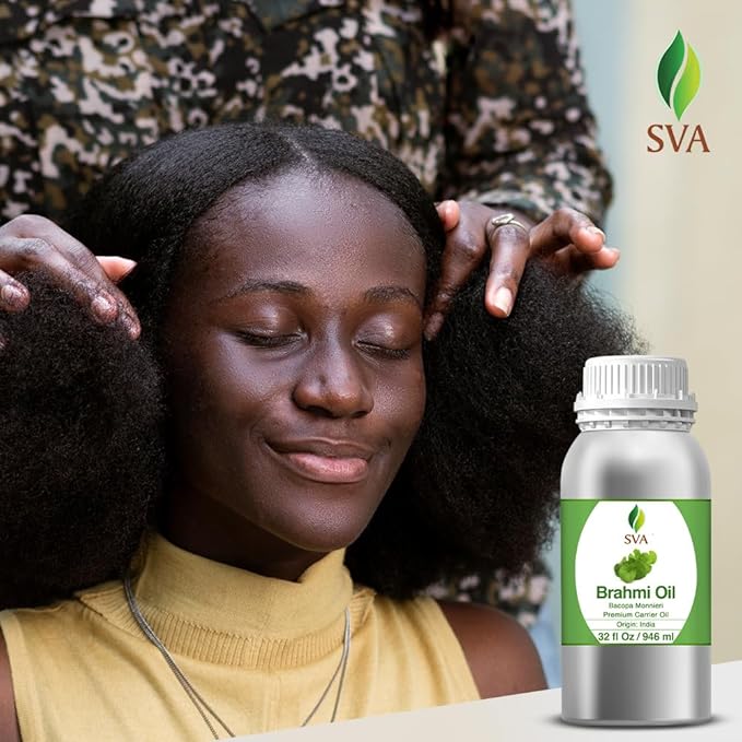 SVA Brahmi Oil - 32 Fl Oz – 100% Natural Cold Pressed Brahmi Oil - for Face, Skin Care, Hair Care, Scalp Massage & Body Massage – Carrier Oil - Bloomnest