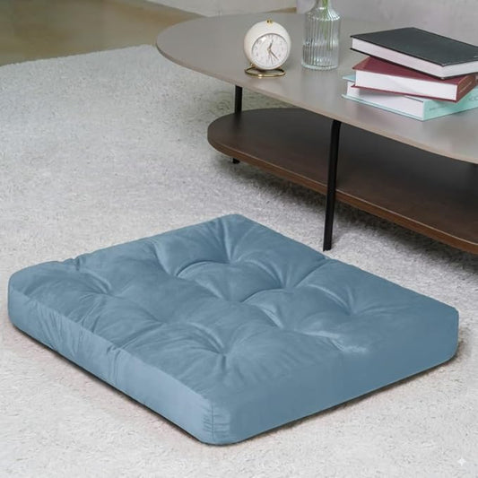 Velvet Floor Pillow,Square Large Pillows Seating for Adults, Tufted Cushions for Meditation, Yoga Tatami Living Room Chair Booster, Machine-Washable & Dryer-Safe, Pastel Blue, 22x22 Inch - Bloomnest