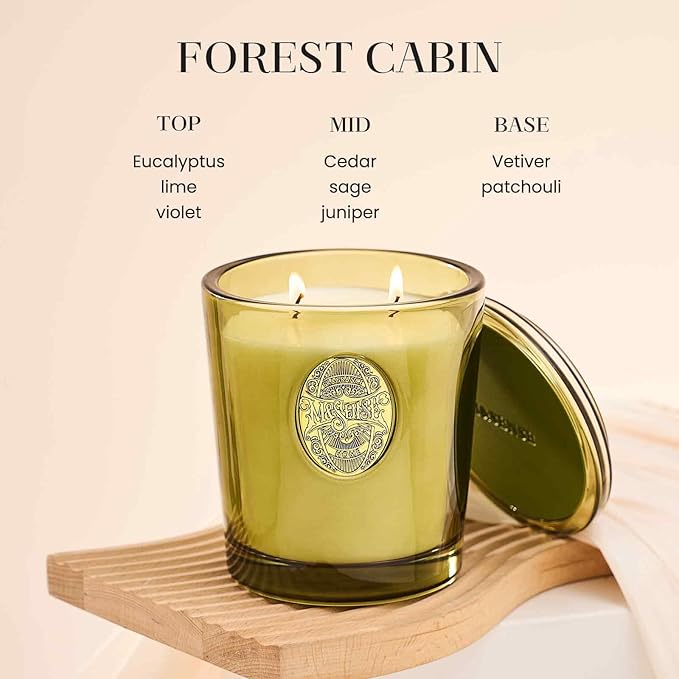 M&SENSE Large Two-Wick Soy Candle | Forest Cabin & Green | 19.8 oz, 120H Burn Time | Luxury Scented Candle for Relaxation, Gifting, Home Décor | Ideal for Bedroom, Office, Party Ambiance - Bloomnest