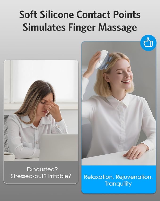 AMIR Upgraded Electric Scalp Massager, Portable Head Massager with Kneading 96 Massage Nodes, Handheld Head Scratcher Massager for Stress Relax and Pain Relief, Ideal Valentine‘s Day Gift for Her/Him AMIR