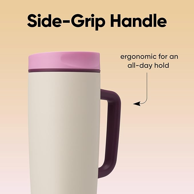 Owala SmoothSip Slider Stainless Steel Insulated Travel Mug, 100% Leak Proof, For Hot and Cold Drinks, Travel Friendly with Sliding Lock Lid, 24 oz, BPA Free, Leak Proof, Pink/Tan (Daybreak) - Bloomnest
