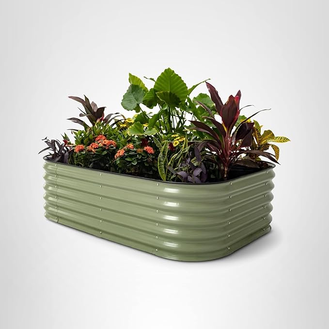 Vego garden Raised Garden Bed Kits, 17" Tall 6 in 1 Modular Metal Raised Planter Bed for Vegetables Flowers Patio Ground Planter Box-Olive Green - Bloomnest