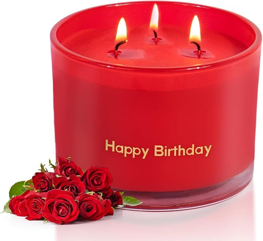 KONNI Red Rose Scented Candles Home 3 Wick Soy Candles, 12.35oz Luxury Relaxing Aromatherapy Candle for Women Men, 50 Hours Long Lasting Clean Burning Jar Candle, Romantic Lover Birthday Gift - Bloomnest