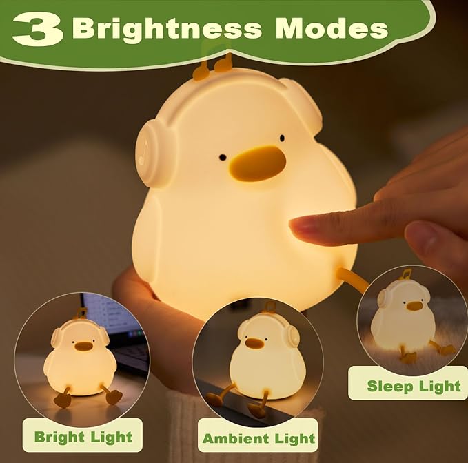 DREAMING MY DREAM Cute Duck Night Light,LED Squishy Novelty Duck Lamp,3 Level Dimmable Soft Silicone Nursery Nightlight,Night Light for Toddler Baby Kids Decor,Cool Gifts for Duck - Bloomnest