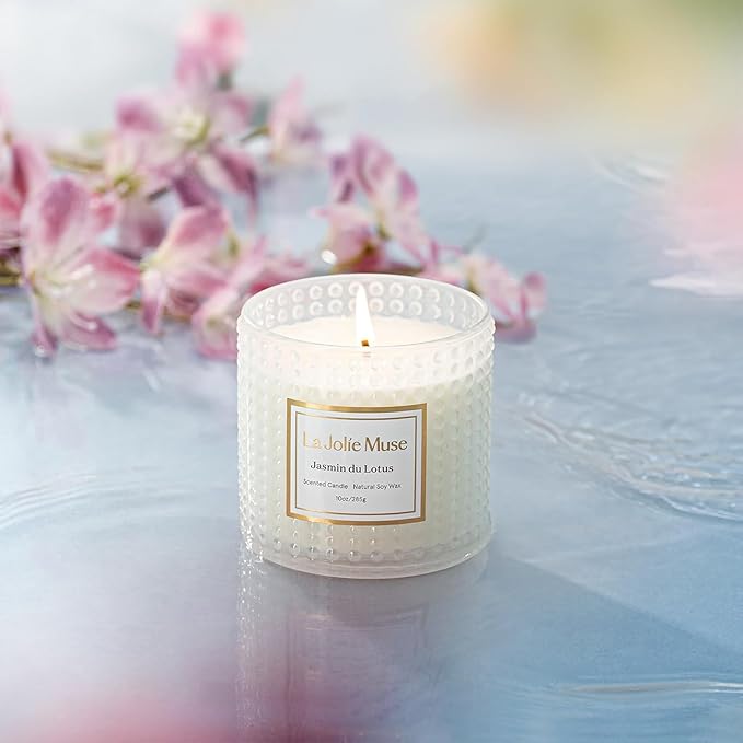 LA JOLIE MUSE Jasmine du Lotus Scented Candles - Ivy, Jasmine, Cedarwood | 10 oz Natural Soy Wax | 55 Hours Clean Burn | Floral Scented Candle | Gift-Ready for Hosts & Gatherings - Bloomnest