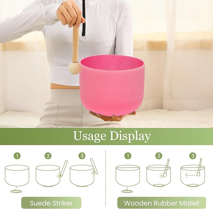 432HZ 8 Inchs C Note Red Frosted Crystal Singing Bowl for Meditation Healing Yoga Chakra Quartz Crystal Sound Bowls with Heavy Duty Carry Case and Rubber Mallet,Suede Striker,O-rings - Bloomnest