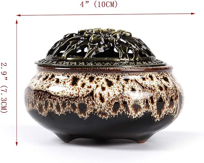 Incense Burner with Calabash Incense Stick Holder - Porcelain Charcoal Censer for Use with Resin Granular Powder Cone or Coil Incense (Fambe Gray) - Bloomnest