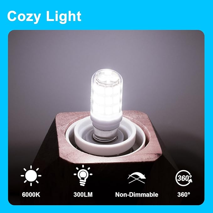 E12 LED Fridge Water Dispenser Light Bulb 3W(15W-30W Replacement) 120V T5 Tubular Appliance Bulb for Chandeliers Home Lighting Dryer Drum Light C7/S6 Clear Glass Daylight White 6000K, 6-Pack - Bloomnest