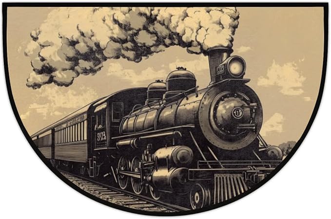 Half Round Door Mat,Old Train Steam Locomotive Half Circle Rug for Home Decor Floor Indoor Outdoor Non-Slip Washable Steam Train Half Moon Rug Doormat 36X24 Inch - Bloomnest