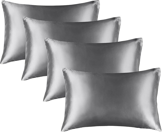 BEDELITE Satin Pillowcase for Hair and Skin, Super Soft Similar to Silk Pillow Cases 4 Pack with Envelope Closure, Cooling Pillowcases for Women Men (20"x36" King Size, Dark Grey) - Bloomnest