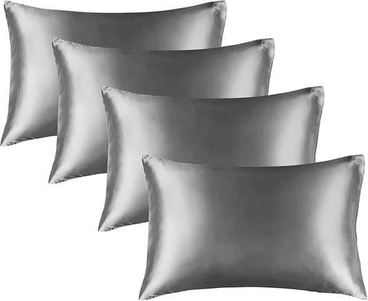 BEDELITE Satin Pillowcase for Hair and Skin, Super Soft Similar to Silk Pillow Cases 4 Pack with Envelope Closure, Cooling Pillowcases for Women Men (20"x36" King Size, Dark Grey) - Bloomnest