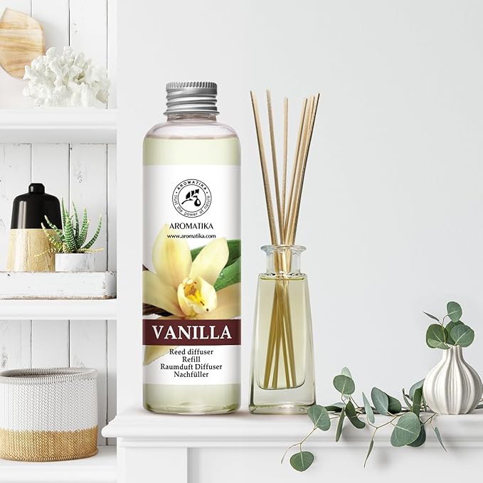 Vanilla Diffuser Refill w/Natural Essential Vanilla Oil 6.8 Fl Oz - Intensive - Fresh & Long Lasting Fragrance - Reed Diffuser Oil Refill Vanilla - for Aromatherapy - SPA - Home - Office - Fitness - Bloomnest