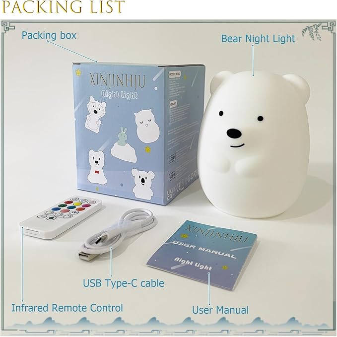 Large Size Bear Night Lights for Kids, Decorative Led Soft NightLight, 9 Color Modes Animal Decor Lamp for Girls, Cute Small Lamps for Bedrooms, Room Desk Decor Holiday Gift - Large - Bloomnest
