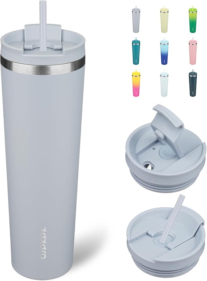 BJPKPK 34oz Stainless Steel Insulated Tumbler With lid And Straw Travel Coffee Thermal Tumblers Cup For Women And Men,Modern Blue - Bloomnest