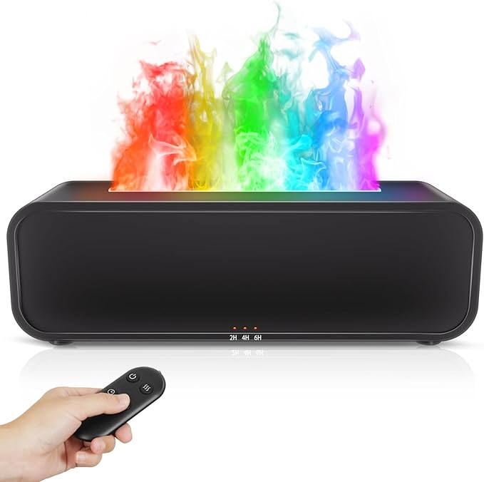 Essential Oil Diffuser, 250ml Flame Oil Diffuser - Aromatherapy Humidifier, Sound Activated Flame Effect, Rainbow Flame, Music Sync, Remote Control - Perfect for Bedroom Home Office Yoga (Black) - Bloomnest