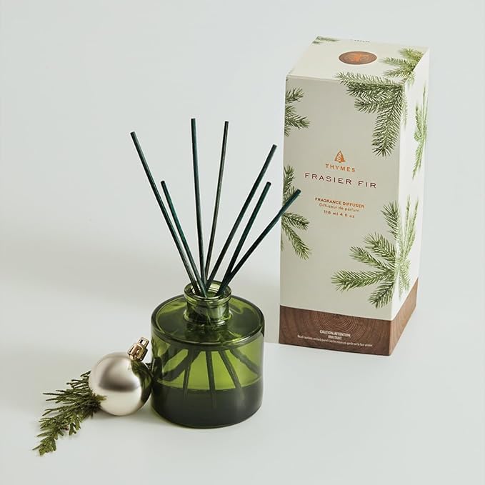 Thymes Frasier Fir Reed Diffuser Set – Includes Reeds, Fragrance Oil, and Frosted Glass Bottle – Fragrance Oil Diffuser – Room Fresheners – Luxury Home Decor – Green (Heritage, 4 fl oz) - Bloomnest