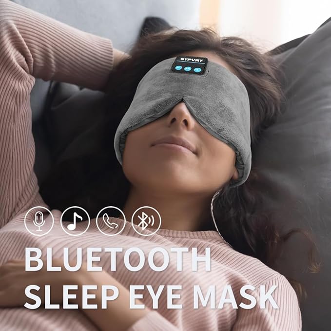 Sleep Eye Mask with Bluetooth Headphones, SYPVRY Wireless Headphones Bluetooth Silk Sleep Mask Blackout Blindfold, Bluetooth Eye Mask for Sleeping with Microphone - Bloomnest