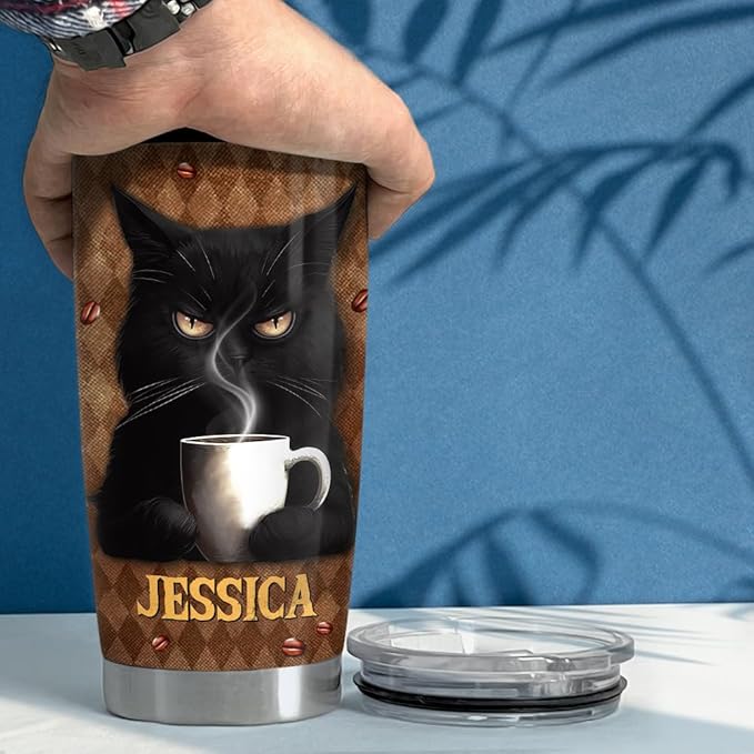 SANDJEST Personalized Black Cat Tumbler Funny Coffee 20oz 30oz Tumblers with Lid Gift for Women Girl Daughter Sister Mom Cat Lovers Christmas Birthday - Bloomnest