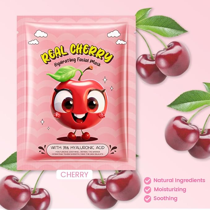 8 Pack Cherry Face Mask,Pink Face Masks Skincare Spa Day Kit Supplies,Spa Party Favors for Women,Sheet Facial Mask Skincare Gifts Set,Moisturize Soothe for All Skin Types - Bloomnest