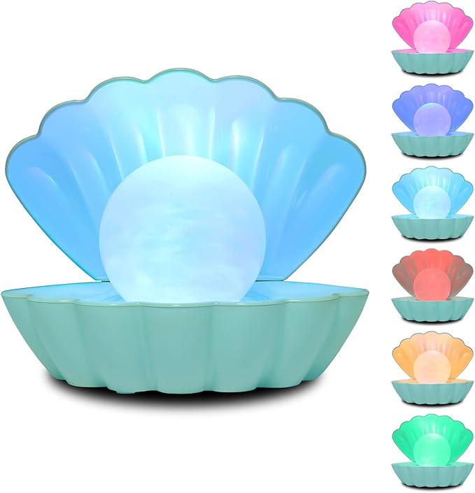 Shell Pearl Beach Themed Night Light, RGB 8 Colors Changing Mood Shell Pearl Lamps, Bedside LED Clamshell Portable Night Lights for Bar (Green) - Bloomnest