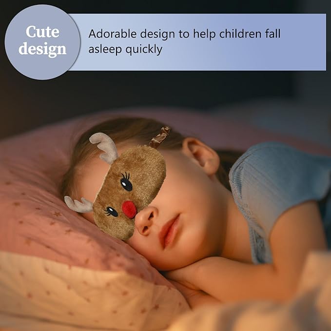 Christmas Reindeer Sleep Mask Cute Antler Eye Masks Sleeping Soft Plush Cartoon Blindfold Funny Animal Eye Cover Xmas Presents for Kids Girls and Adult (Xmas Reindeer,Brown) - Bloomnest