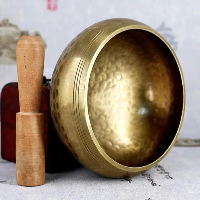 4.3‘’Handmade Buddhist Brass Music Bowl, Singing Bowl with Wood Mallet for Meditation, Yoga, Chanting, Music Therapy - Bloomnest