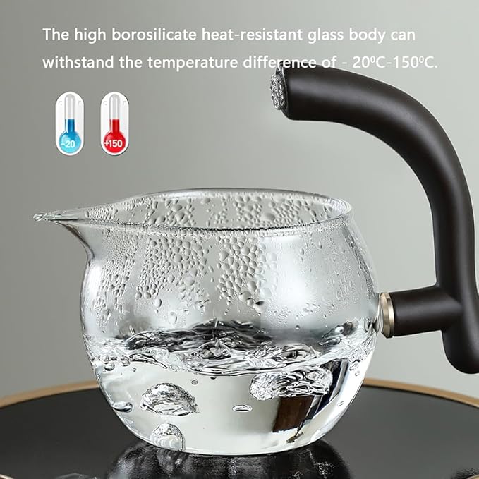 Lazy Kungfu Drip TeaPot, Heat Resistant Tea Set, Semi-Automatic Glass Teapot Suit for Magnetic Water Flow Wooden Glass Teapot Set