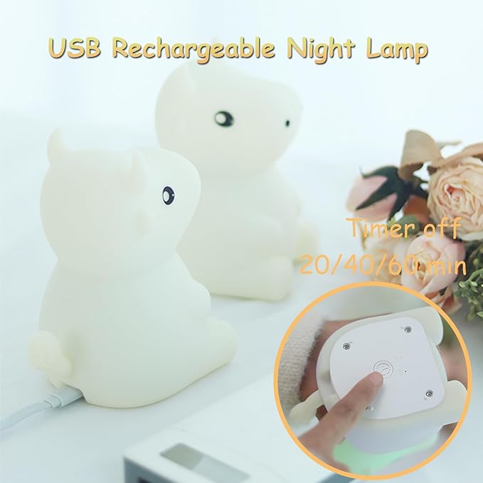 Night Light for Kids, Cute Night Lamp Bedroom Cow Nightlight for Baby Girl Boy Teem, Battery Powered Silicone Animal Night Lamp Christmas Birthday Gifts - Bloomnest