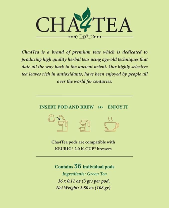 Cha4TEA 36-Count Green Tea Pods for Keurig K-Cup Brewers - Bloomnest