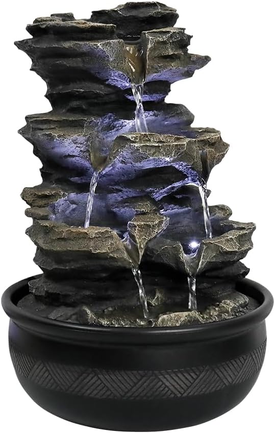 15.7" High Rock Cascading Tabletop Fountain, Zen Meditation Indoor Waterfall Feature with LED Light for Home Office Bedroom Relaxation - Bloomnest
