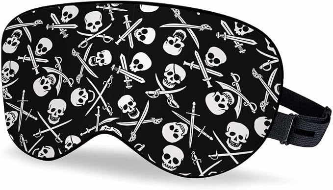 Pirate Skulls Sleep Eye Mask Crossed Swords Black White Men Women Sleep Mask with Adjustable Strap Eye Cover Eye Shade for Travel, Nap,Meditation - Bloomnest