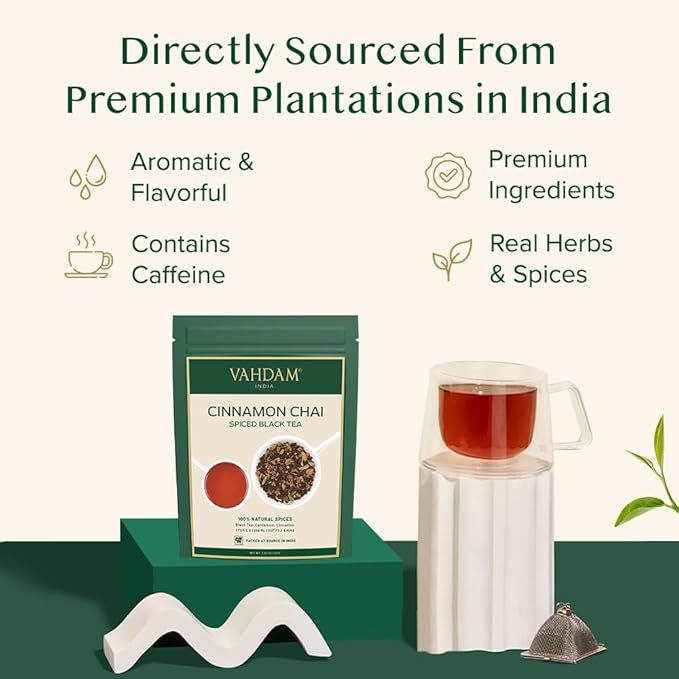 VAHDAM, Cinnamon Masala Chai Tea (50+ Cups,3.53oz) Ancient Cinnamon Tea Recipe | Spiced Chai Tea Loose Leaf | Brew Hot Black, Iced Or Chai Latte | Pure Unblended Loose Leaf Tea | Vacuum Sealed - Bloomnest