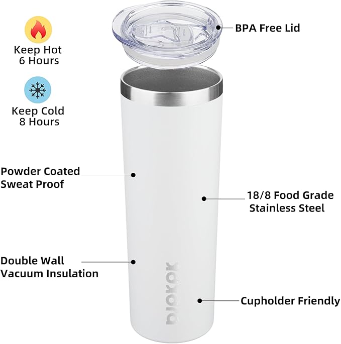 BJPKPK 20 oz Skinny Tumbler with Lid 2 Pack Slim Insulated Travel Coffee Cup Stainless Steel Thermal Mug,Black,White - Bloomnest