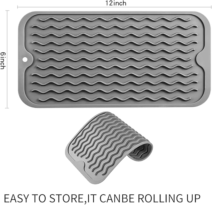 Silicone Dish Drying Mat for Multiple Usage,Easy clean,Eco-friendly,Heat-resistant Silicone Mat for Kitchen Counter or Sink,Refrigerator or Drawer Liner Grey S 12 inches x 6 inches - Bloomnest
