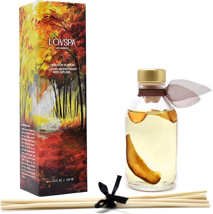 LOVSPA Reed Diffuser Set, Apple Harvest Scented Oil Diffuser with Sticks, Home Fragrance Accessories for Bathroom Shelf Decor, Aroma Diffusers for Home or Office Fall Decor, USA Made LOVSPA