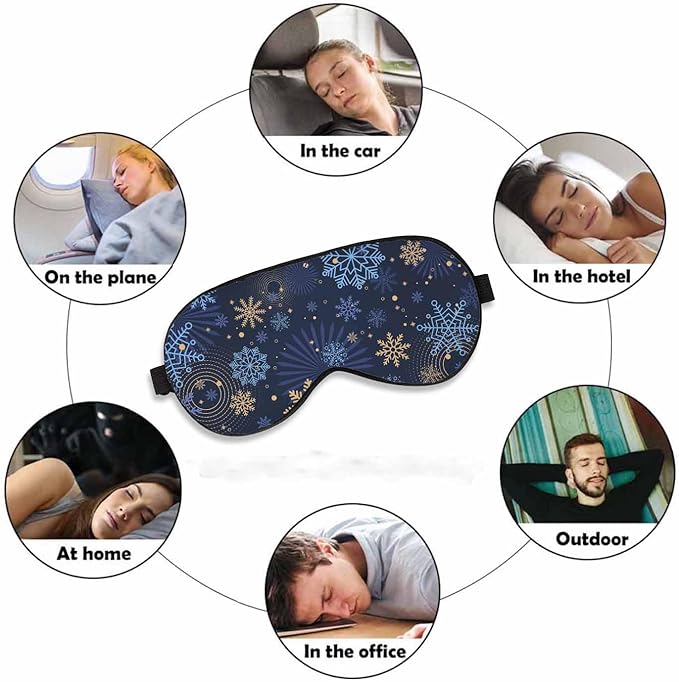 Winter Night Blue Sleep Eye Mask Falling Snow Christmas New Year Festive Beautiful Snowflakes Men Women Sleep Mask with Adjustable Strap Eye Cover Eye Shade for Travel, Nap,Meditation - Bloomnest