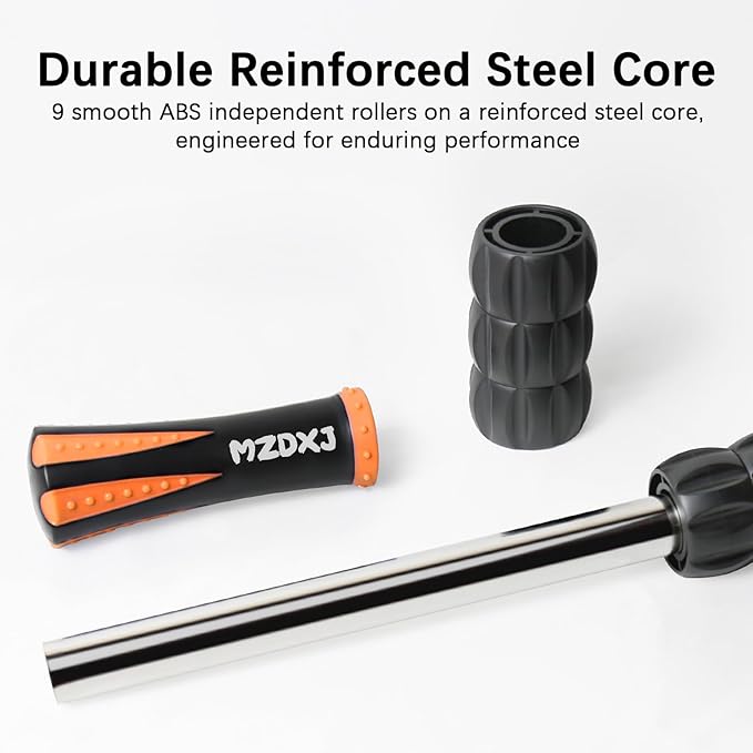 Muscle Roller Massage Roller Stick- Deep Tissue Fascia Blaster for Myofascial Pain Relief, Lymphatic Drainage & Body Sculpting, Handheld Physical Therapy & Recovery Tool (Orange black-18 inch) - Bloomnest