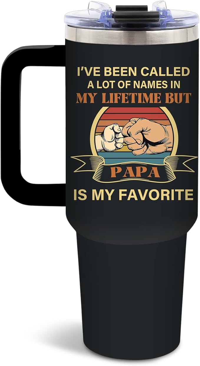 DUUV Papa Gifts for Dad from Daughter Son Kids, Christmas Thanksgiving Birthday Gifts for Daddy Stepdad Elderly Father, Dad Tumbler 40 Oz with Handle and Straw, Cool Papa Mug, 1PCS - Bloomnest