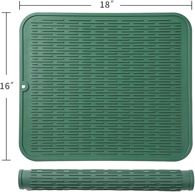 Silicone Dish Drying Mat for Multiple Usage,Easy clean,Eco-friendly,Heat-resistant Silicone Mat for Kitchen Counter or Sink,Refrigerator or Drawer Liner Green XL 18 inches x 16 inches - Bloomnest