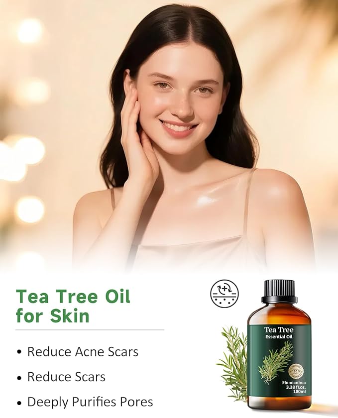 Tea Tree Essential Oil Pure Mumianhua Natural Tea Tree Oil for Diffuser, Aromatherapy, Skin, Face, Toenails, Foot Soak and DIY Soap Making 3.38 Fl Oz - Bloomnest