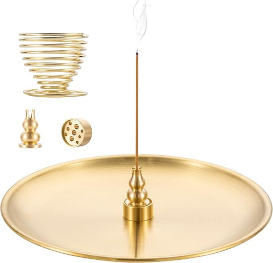 OSOPOLA 4 in 1 Incense Burner - 6.7 Inch Brass Gourd-Shaped Incense Holder for Sticks/Cones/Coils - Metal Ash Catcher for Meditation/Yoga/Home Decor ZX11 - Bloomnest