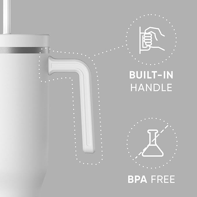 Hydrapeak Voyager 40 Oz Stainless Steel Tumbler with Handle, Insulated Water Bottle With Straw & Lid, Cupholder Friendly Reusable Travel Mug (White) - Bloomnest