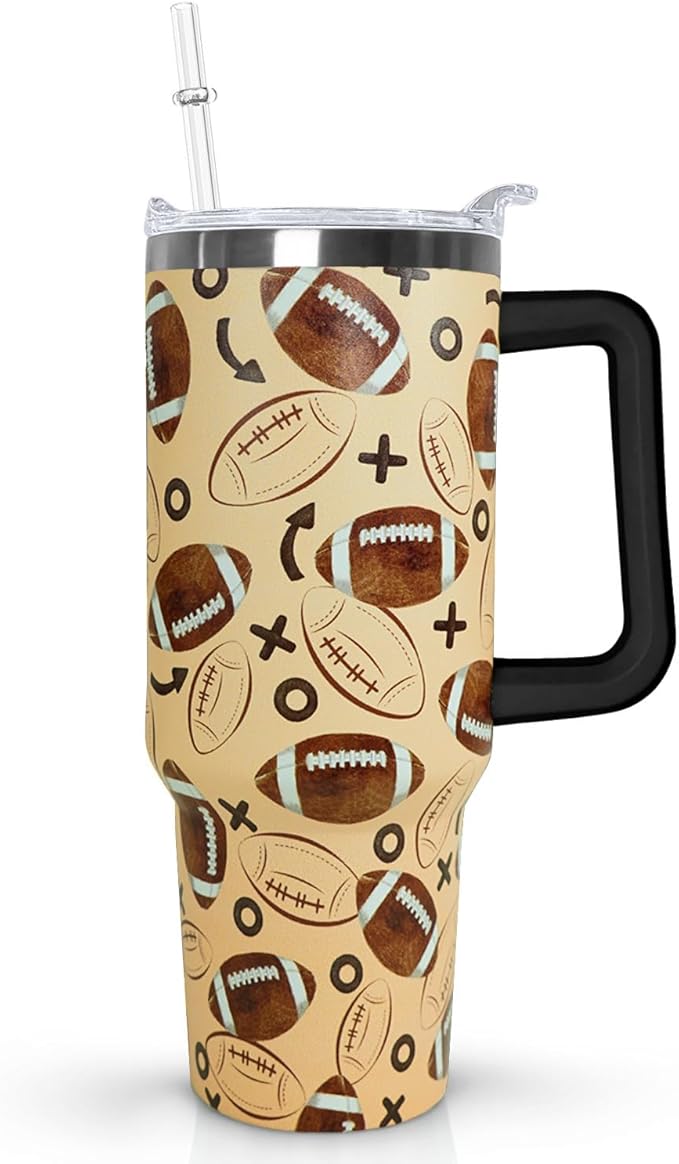 Ceovfoi 40 Oz Football Tumbler With Handle,Softball Coffee Travel Mug Cup Water Bottle,Softball Decor,Softball Gifts for Women - Bloomnest
